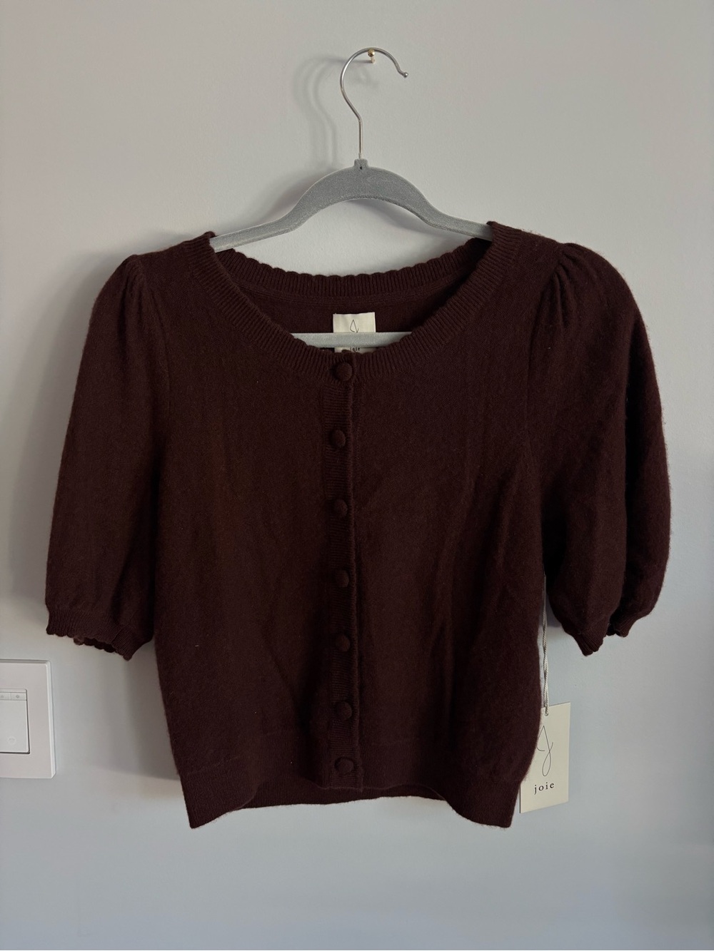 Joie Deep Brown Puff Sleeve Button-Front Knit Top